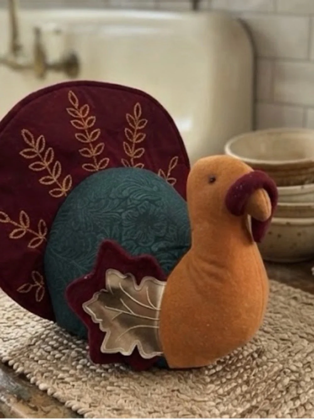 Hallmark Plush Thanksgiving Turkey Decor in Orange, Deep Red and Teal